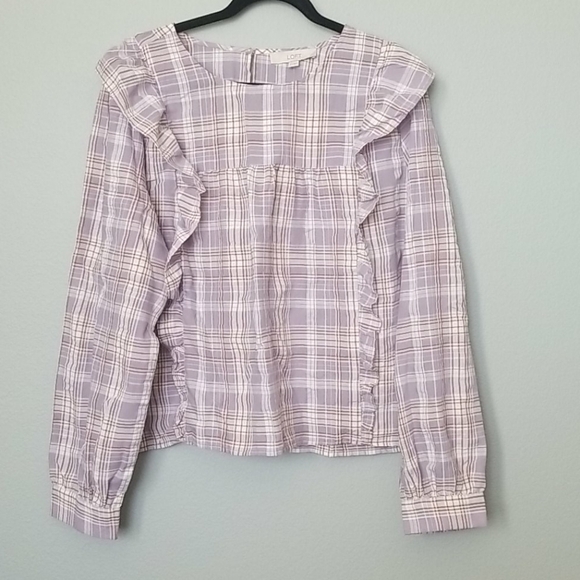 Loft XXL NWT Romantic Cottagecore Pastel Plaid Prairie Flounce Ruffle Blouse Top - Picture 2 of 6